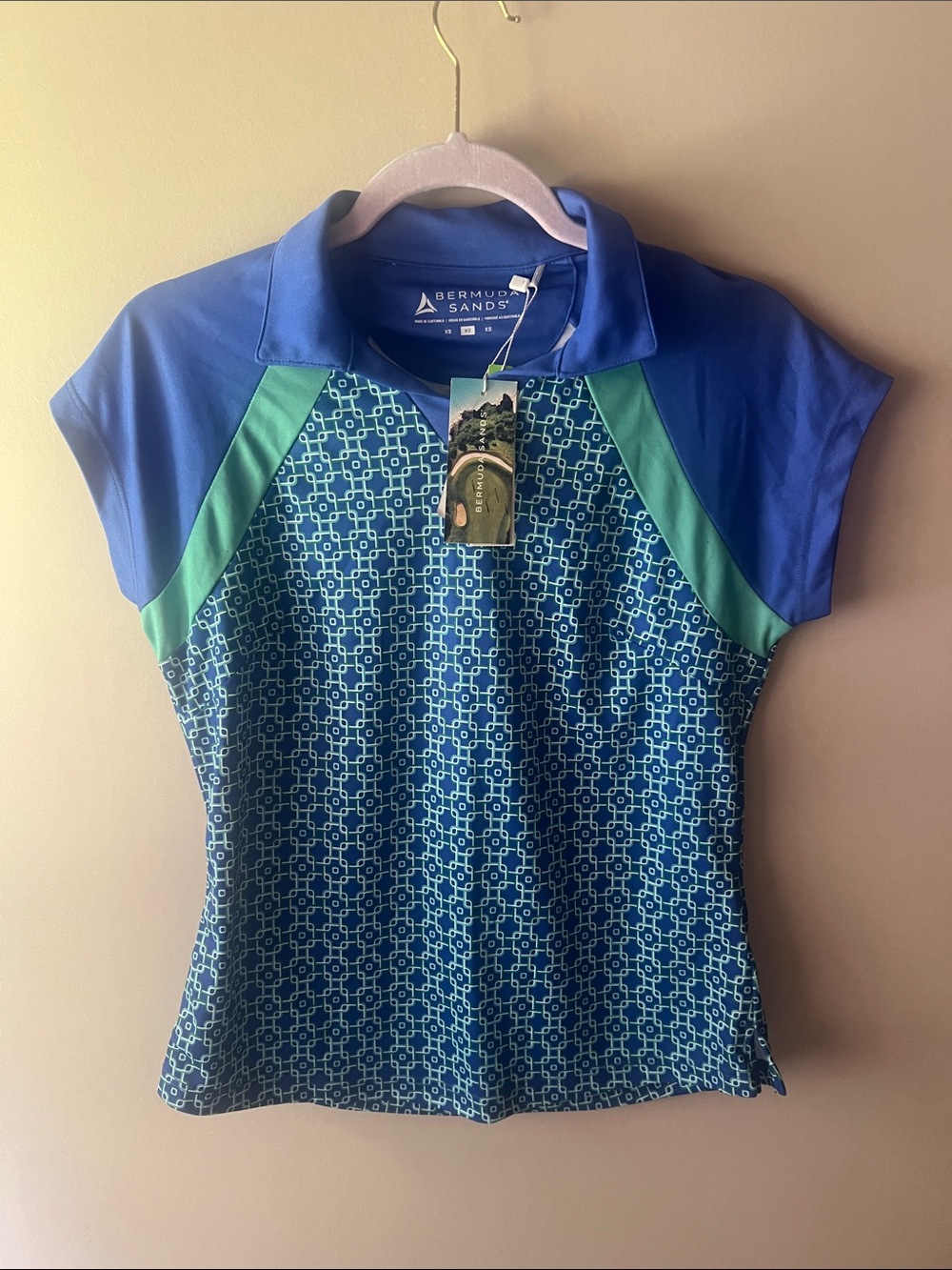 Bermuda Sands Women's Blue & Green Short Sleeve Polo Tee